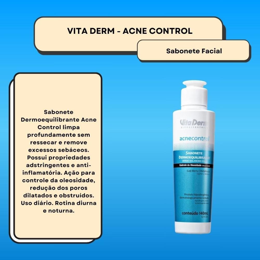 Vita Derm Acne Control Dermoequilibrante Sabonete Líquido Facial 140ml 140ml 3