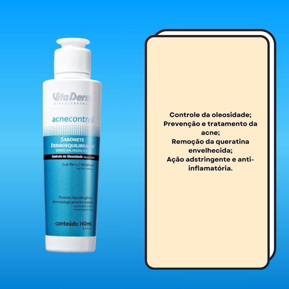Vita Derm Acne Control Dermoequilibrante Sabonete Líquido Facial 140ml 140ml 4