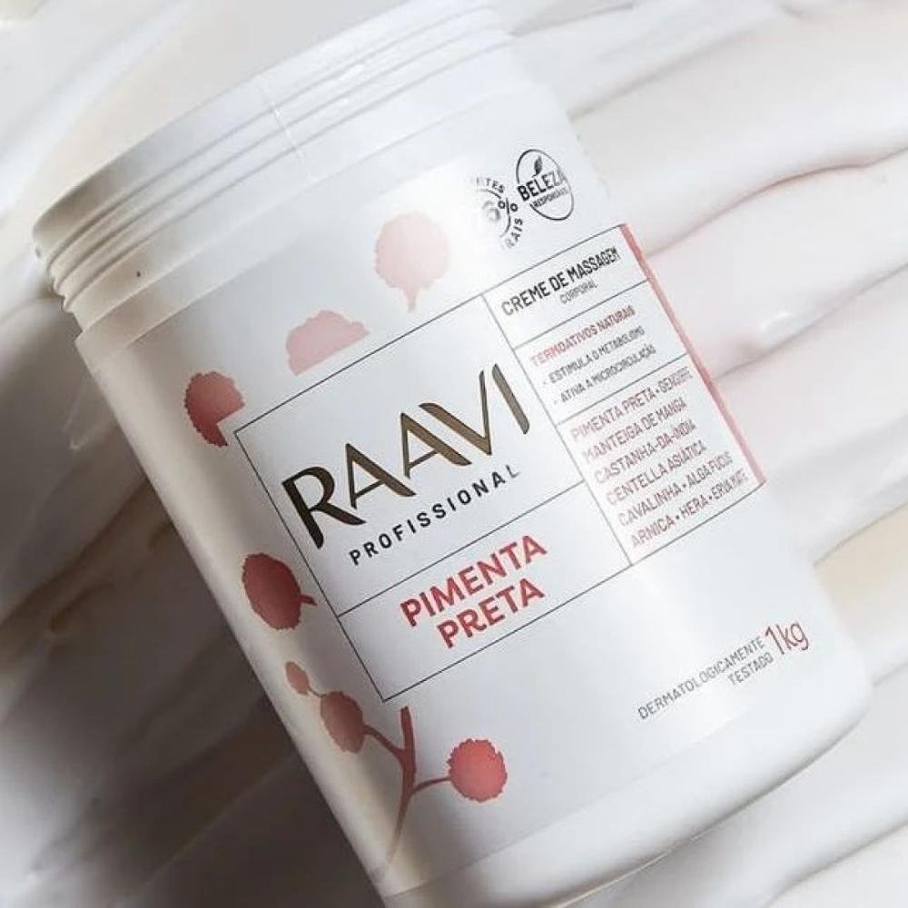 Raavi Creme de Massagem Corporal Pimenta Preta 1000 g 1kg 2