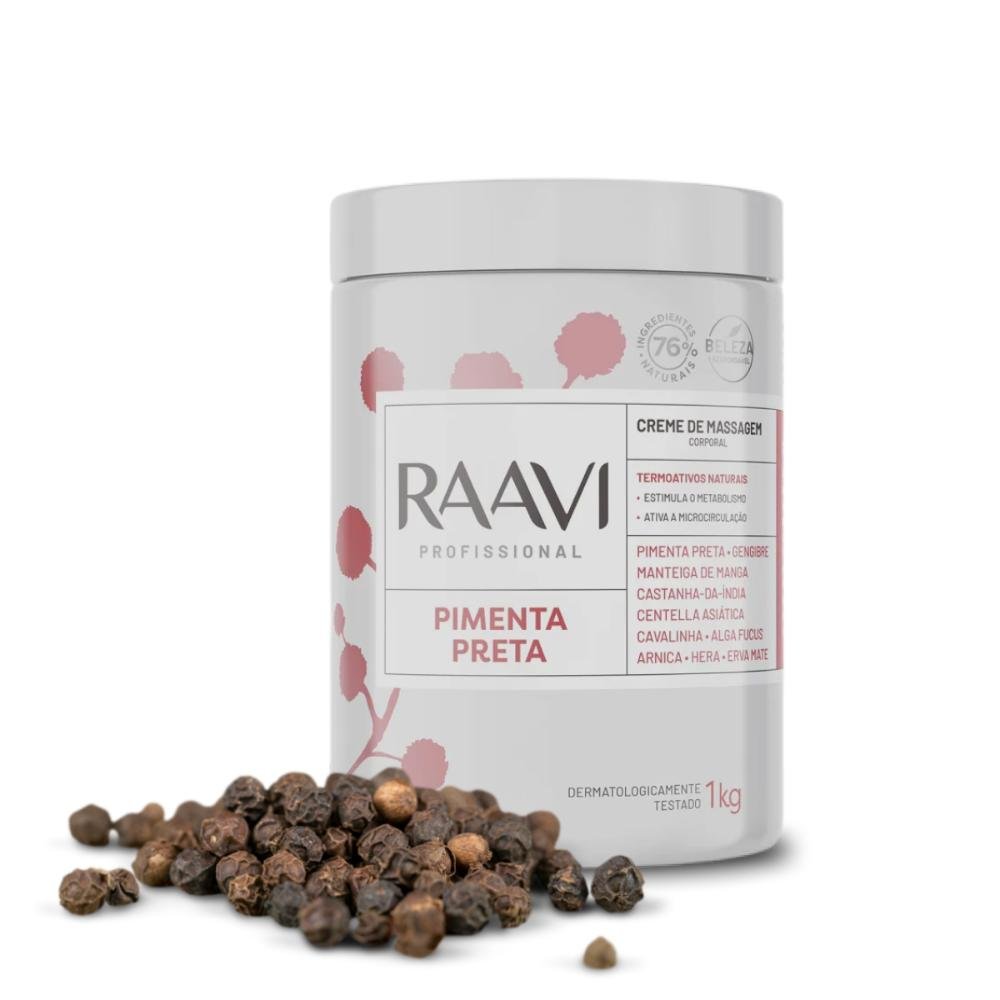 Raavi Creme de Massagem Corporal Pimenta Preta 1000 g 1kg 3