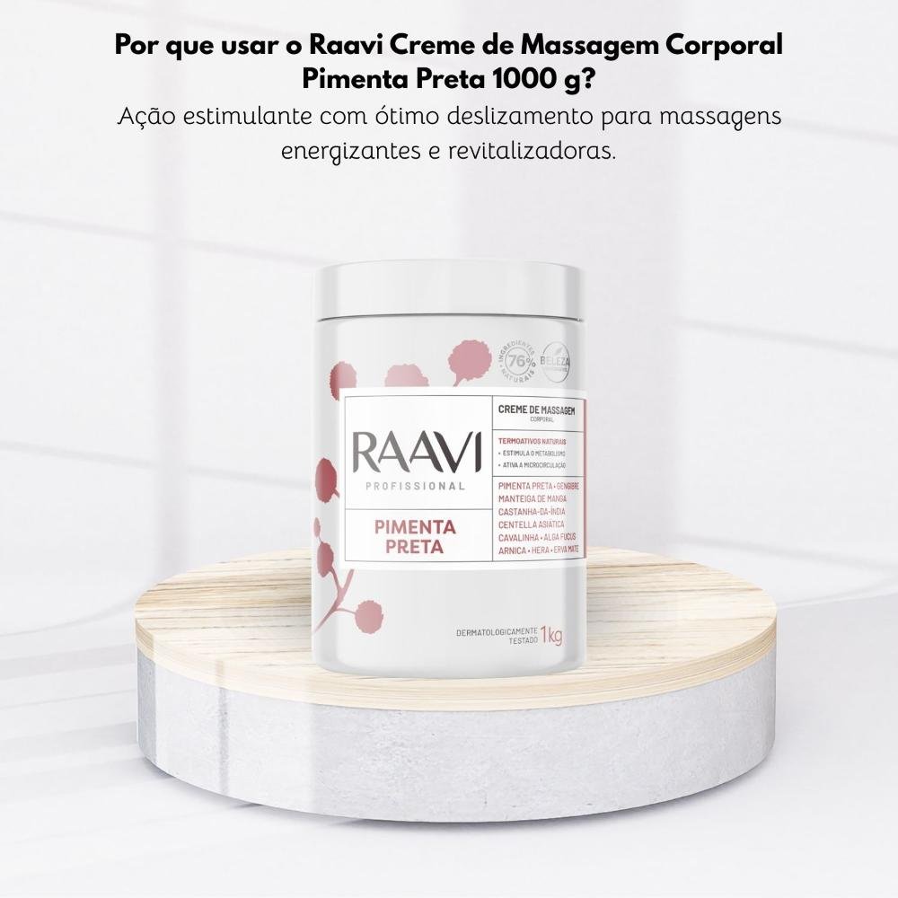 Raavi Creme de Massagem Corporal Pimenta Preta 1000 g 1kg 5