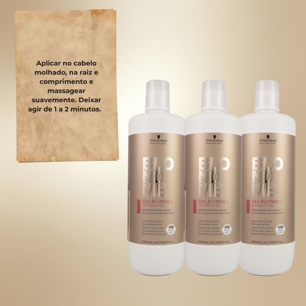 Schwarzkopf BlondMe All Blondes Rich Kit 3 Shampoo 1L ÚNICO 5