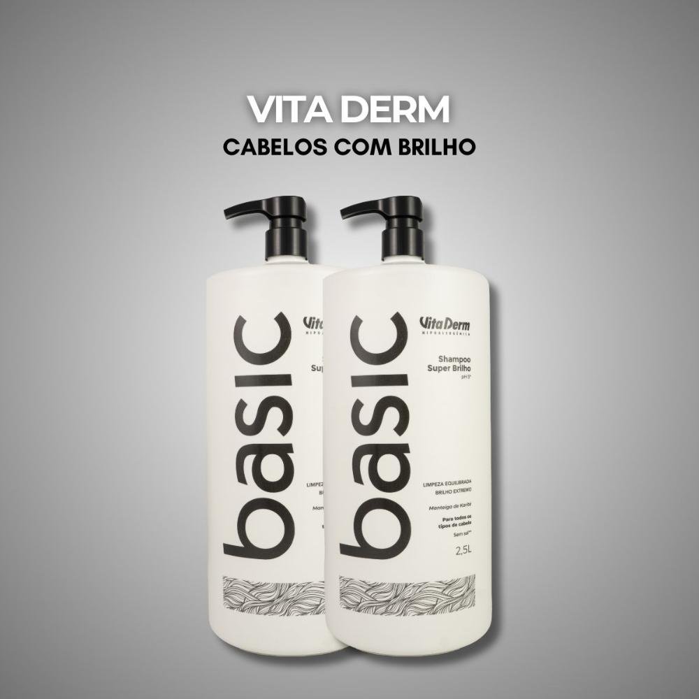 Vita Derm Basic Super Brilho Kit 2 Shampoo 2,5L ÚNICO 3