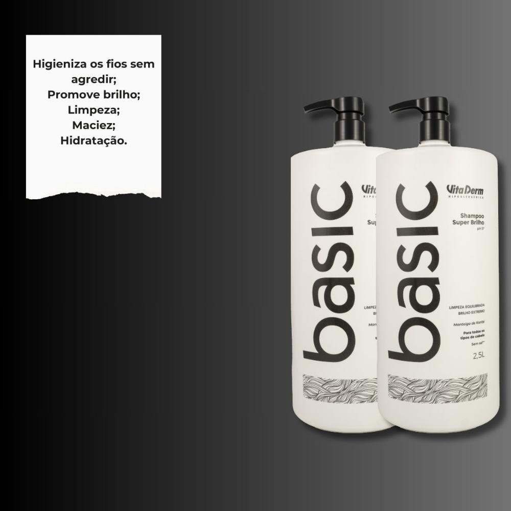 Vita Derm Basic Super Brilho Kit 2 Shampoo 2,5L ÚNICO 4