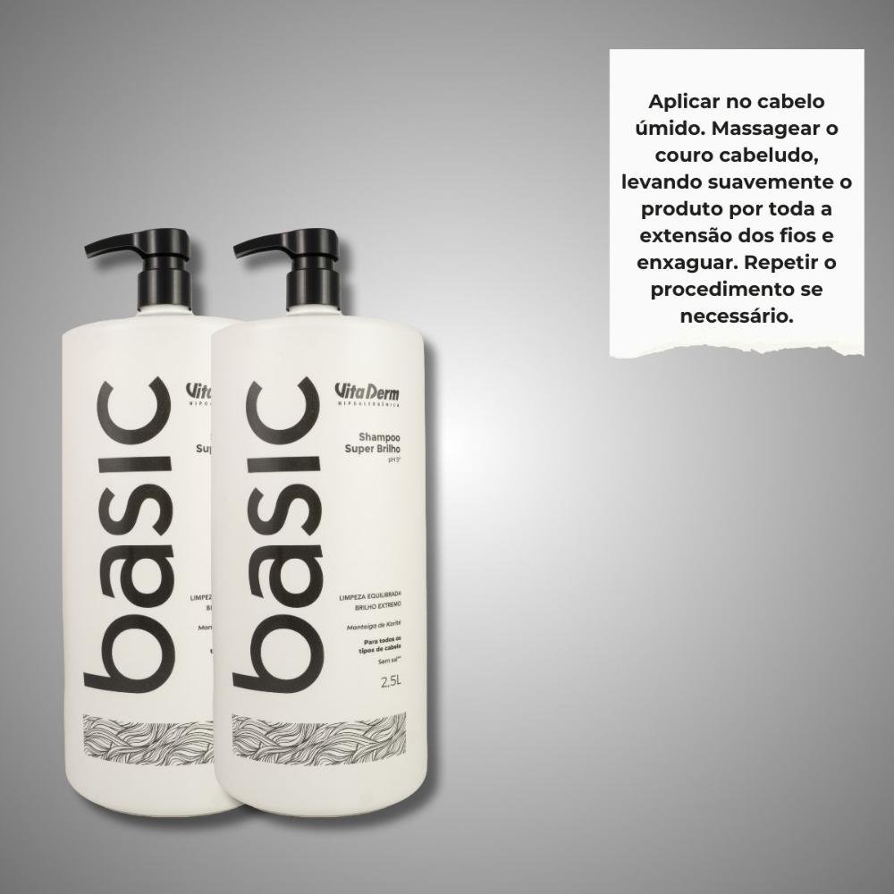 Vita Derm Basic Super Brilho Kit 2 Shampoo 2,5L ÚNICO 5