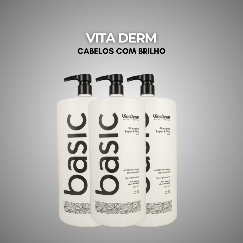 Vita Derm Basic Super Brilho Kit 3 Shampoo 2,5L ÚNICO 3