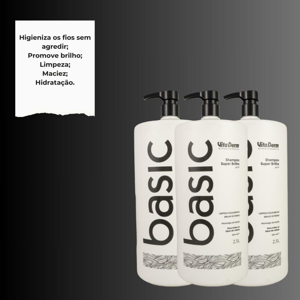 Vita Derm Basic Super Brilho Kit 3 Shampoo 2,5L ÚNICO 4