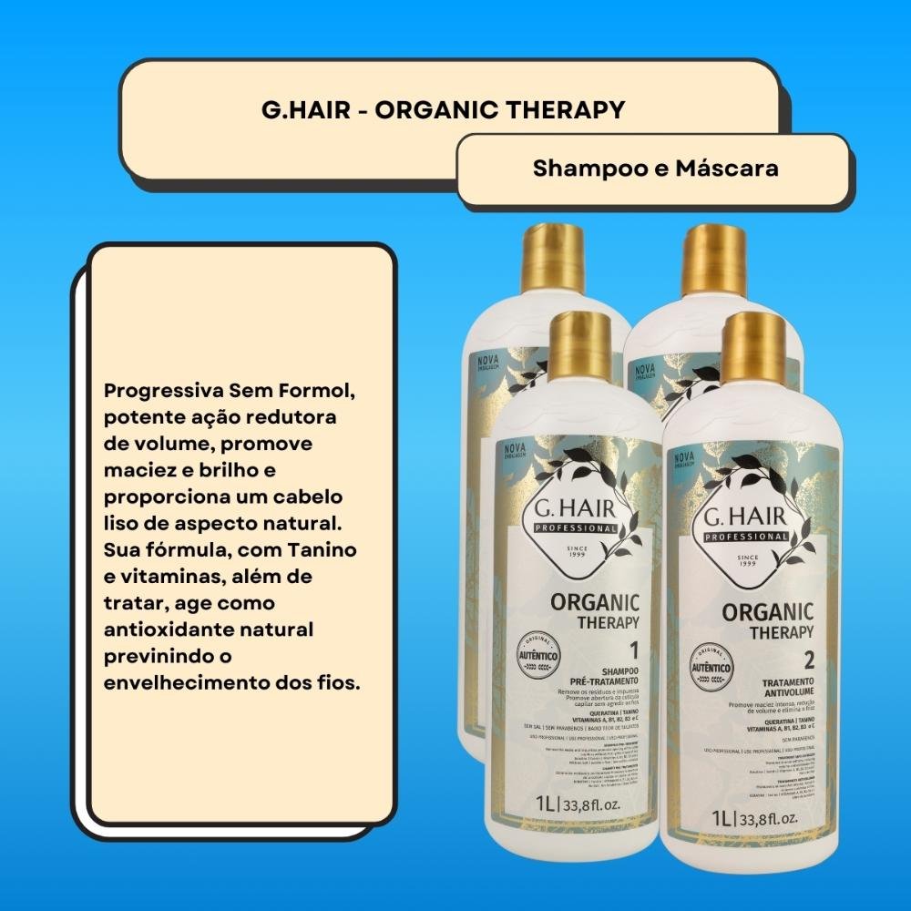 G.Hair Organic Therapy Kit 2 Tratamento Antivolume 1L ÚNICO 2