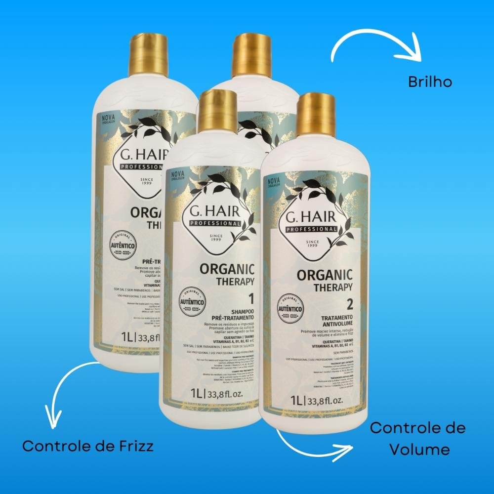 G.Hair Organic Therapy Kit 2 Tratamento Antivolume 1L ÚNICO 4