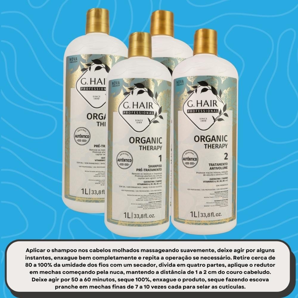 G.Hair Organic Therapy Kit 2 Tratamento Antivolume 1L ÚNICO 5
