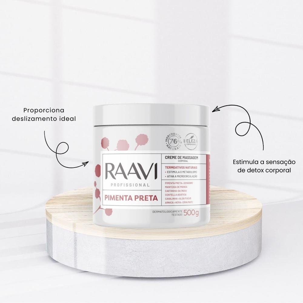 Raavi Creme de Massagem Corporal Pimenta Preta 500 g 500g 2