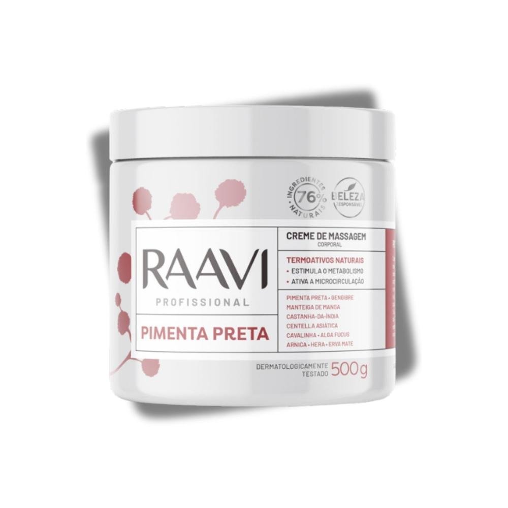 Raavi Creme de Massagem Corporal Pimenta Preta 500 g 500g 4