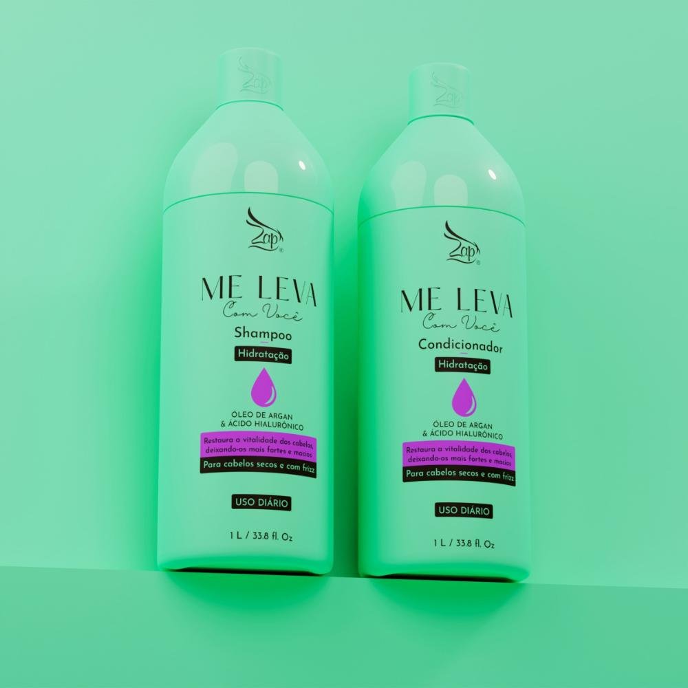 Zap Me Leva Com Você Hidratação Óleo de Argan e Ácido Hialurônico - Shampoo + Condicionador 1000ml ÚNICO 2