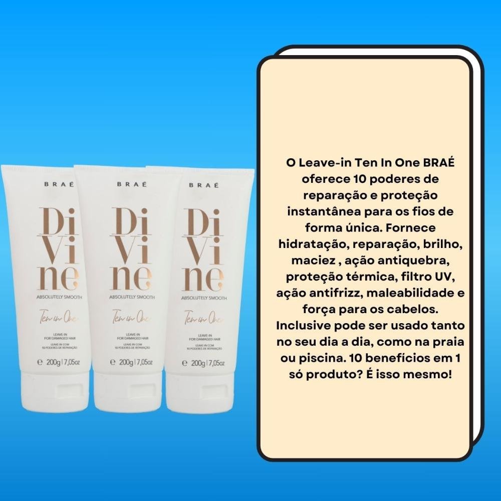 Braé Divine Ten in One 10 in 1 Kit 3 Leave-in 200g ÚNICO 3