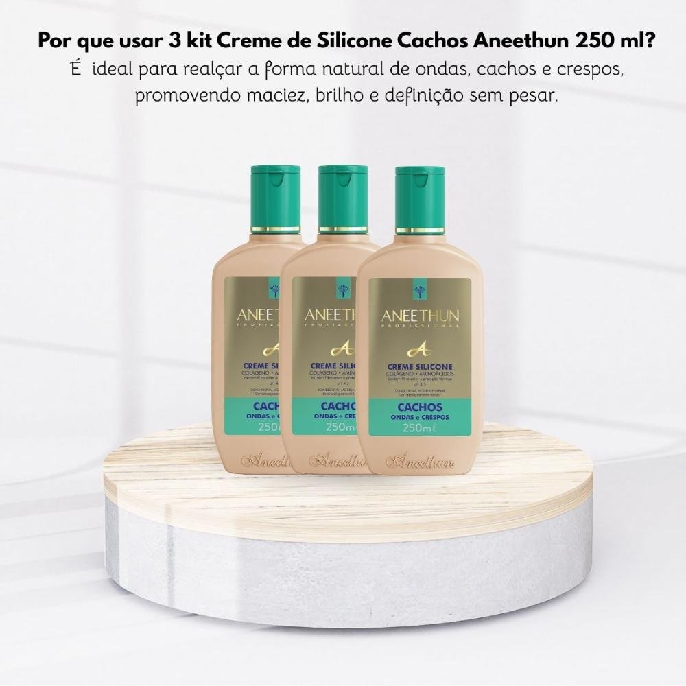 Kit Aneethun Linha A 3 Creme de Silicone Cachos 250 ml para Cabelo Cacheado ÚNICO 8