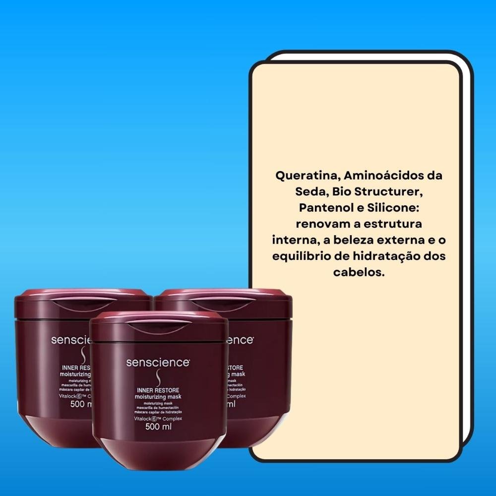 KIt Senscience Inner Restore 3 Máscara De Hidratação 500 ml ÚNICO 3