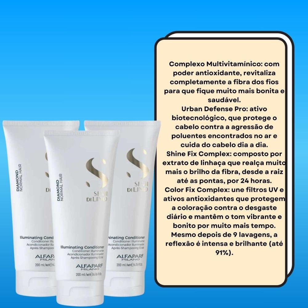 Alfaparf Semi Di Lino Diamond Kit 3 Condicionador 200ml ÚNICO 8