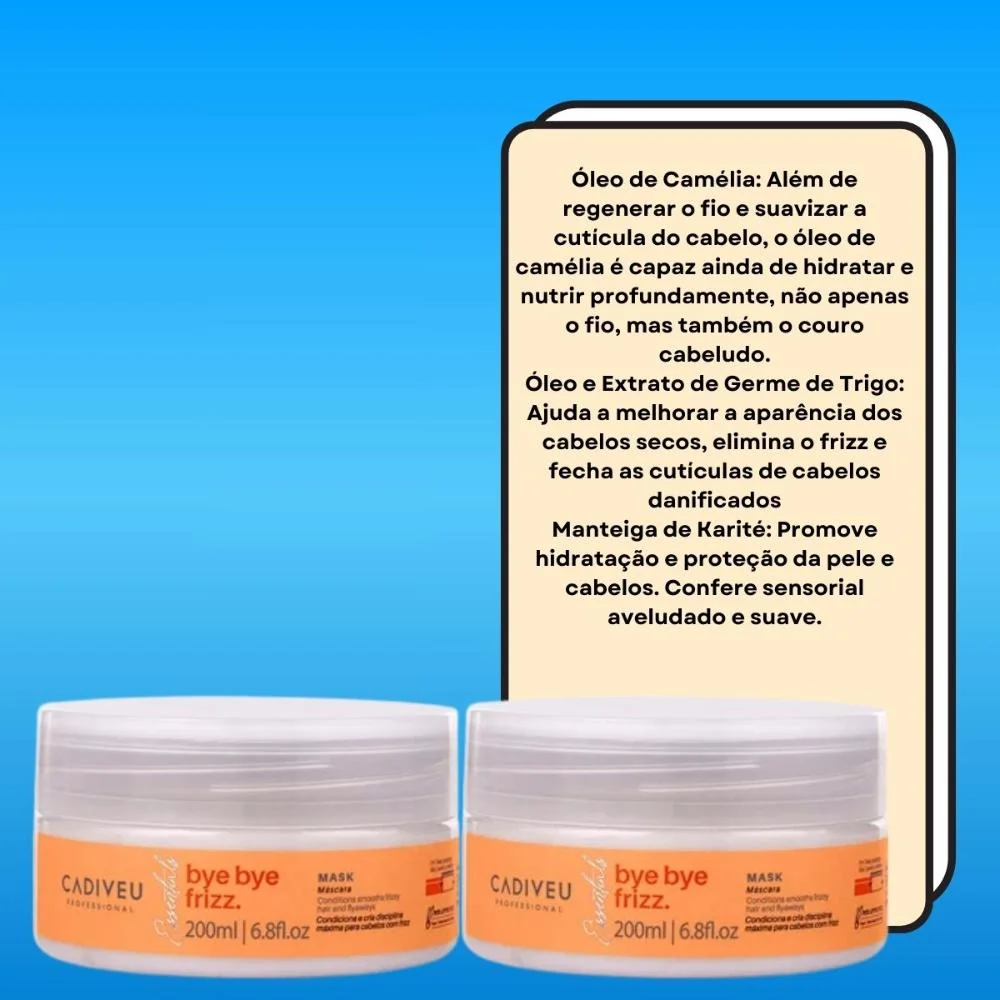 Cadiveu Bye Bye Frizz Mask Kit 2 Máscara Capilar 200ml ÚNICO 10