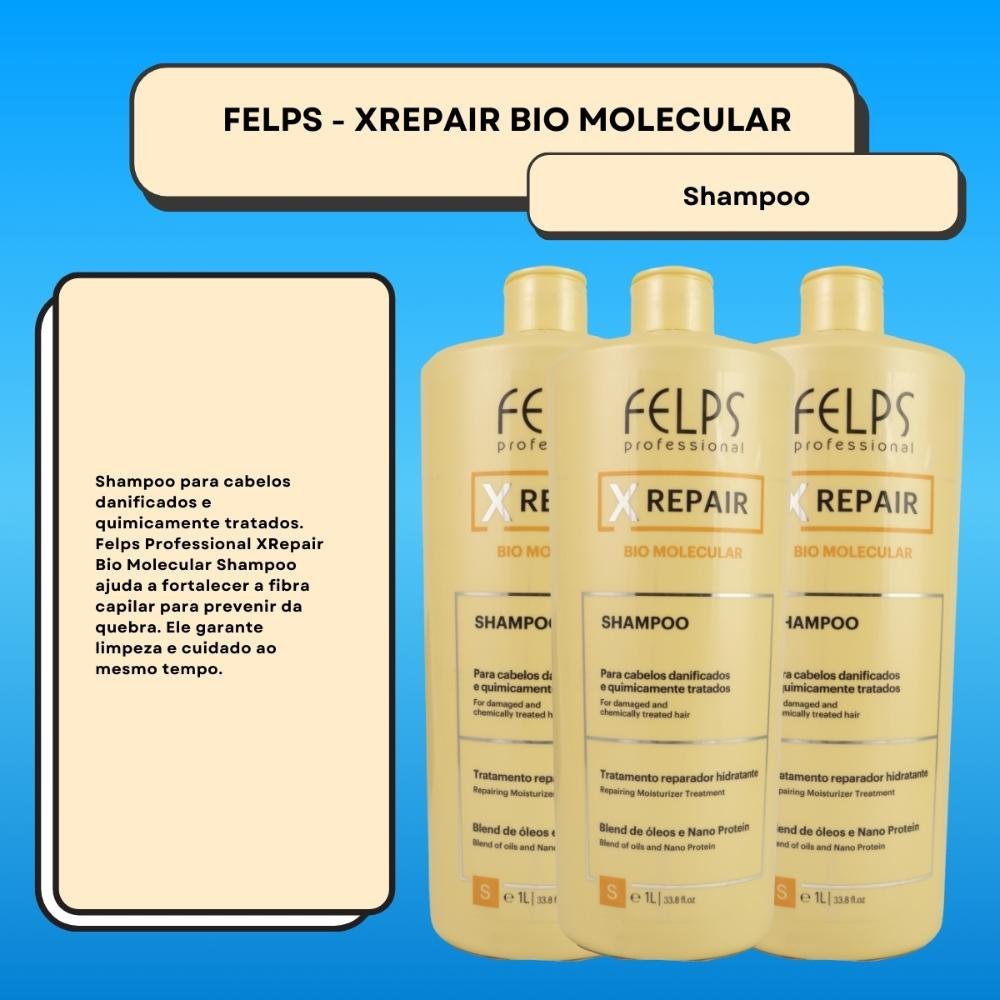 Felps X Repair Bio Molecular Kit 3 Shampoo 1L ÚNICO 2