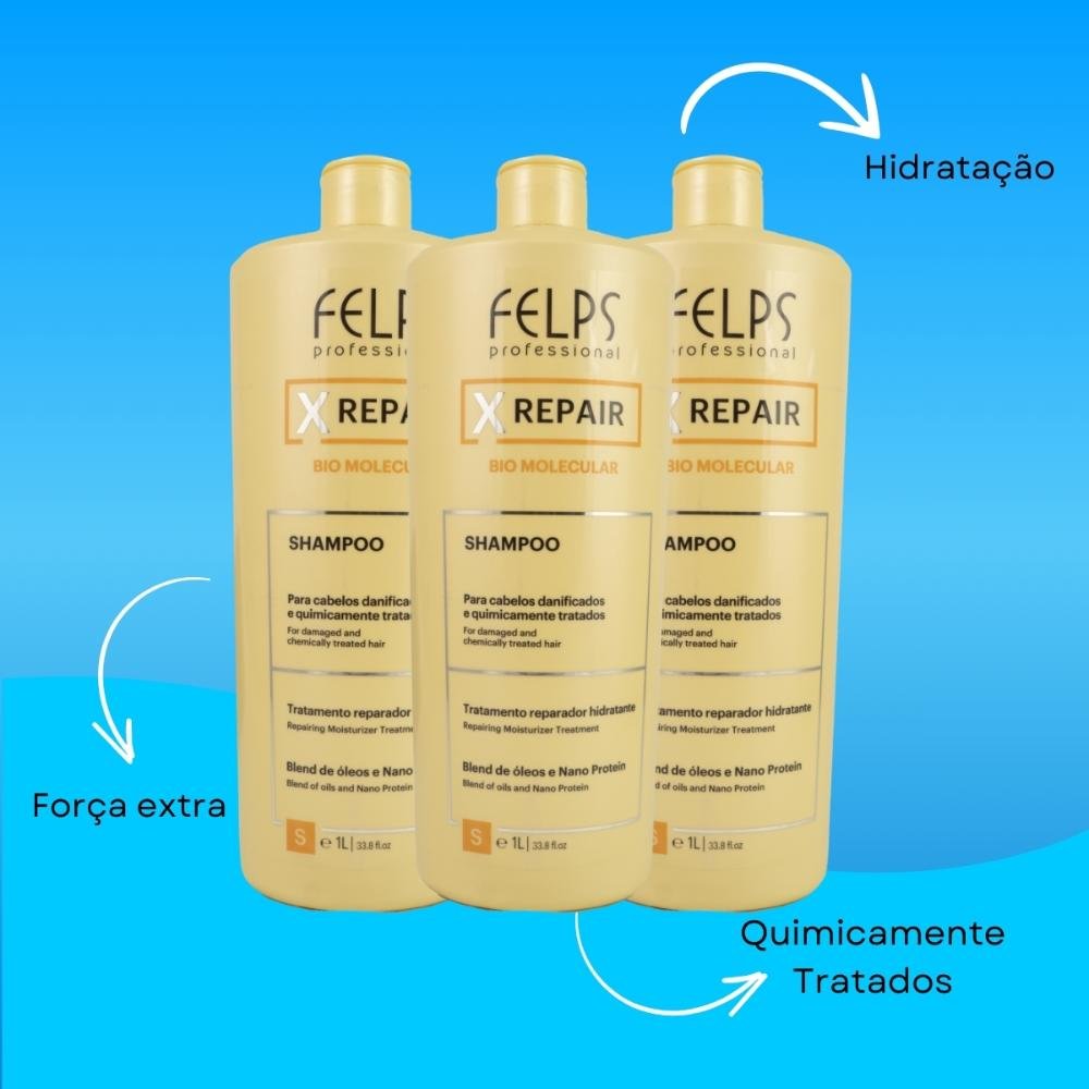 Felps X Repair Bio Molecular Kit 3 Shampoo 1L ÚNICO 4