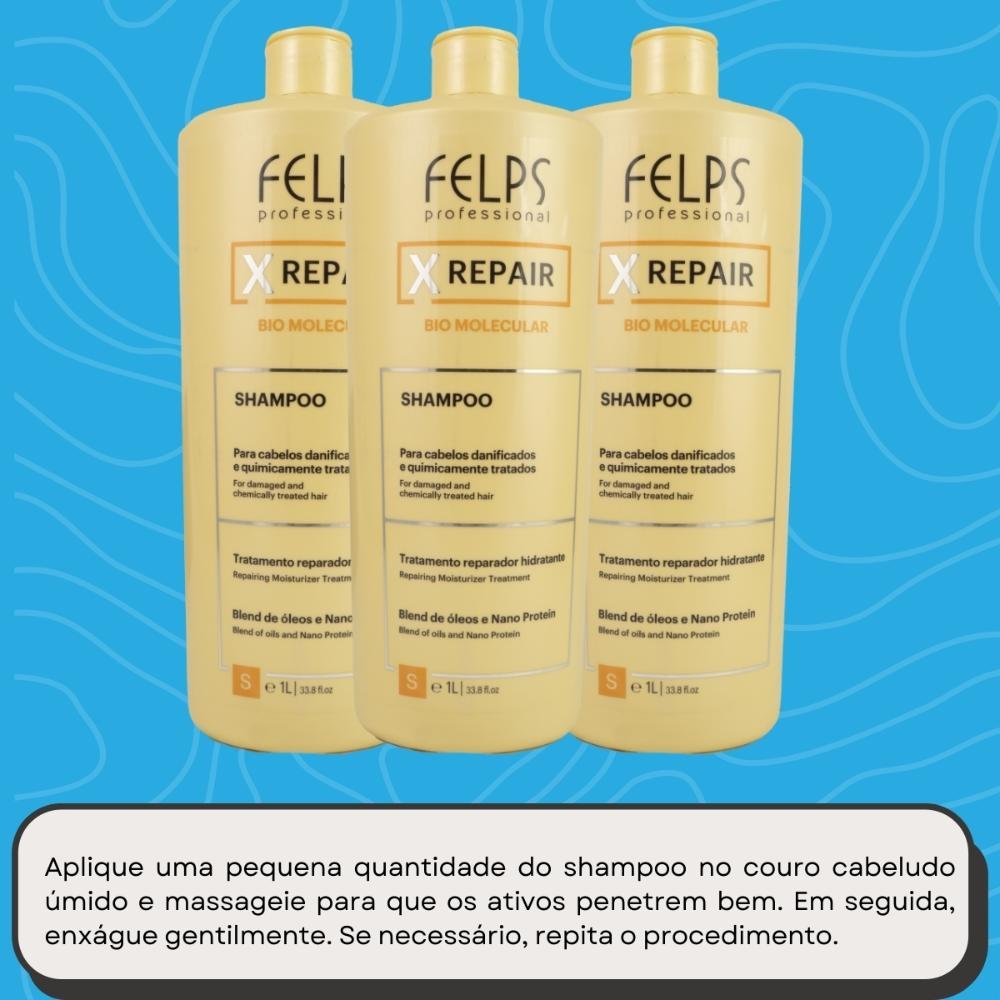 Felps X Repair Bio Molecular Kit 3 Shampoo 1L ÚNICO 5