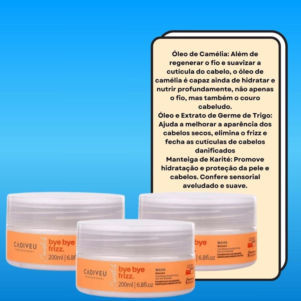 Cadiveu Bye Bye Frizz Mask Kit 3 Máscara Capilar 200ml ÚNICO 9