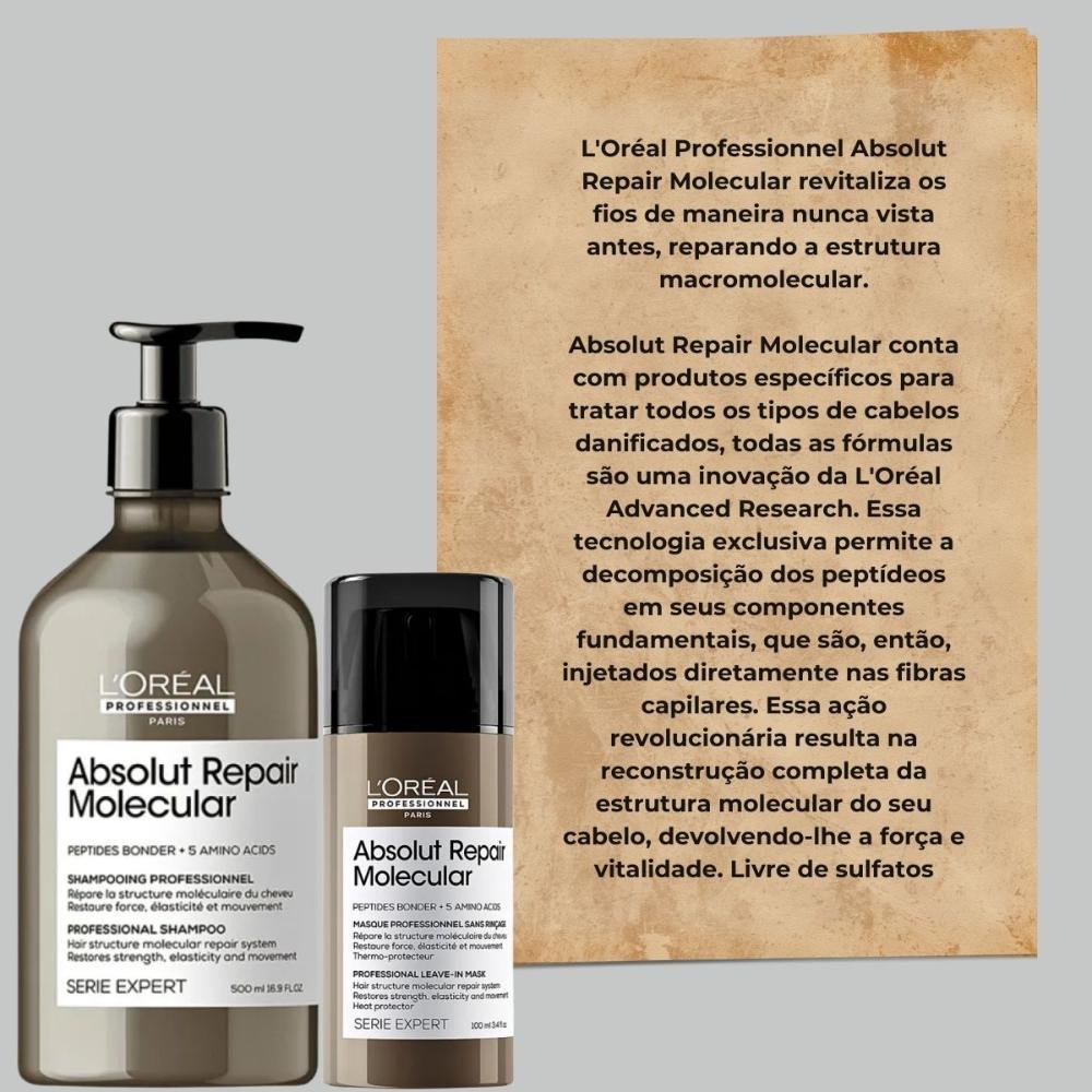 LOréal Professionnel Absolut Repair Molecular Shampoo 500ml e Máscara Leave-in 100ml ÚNICO 4