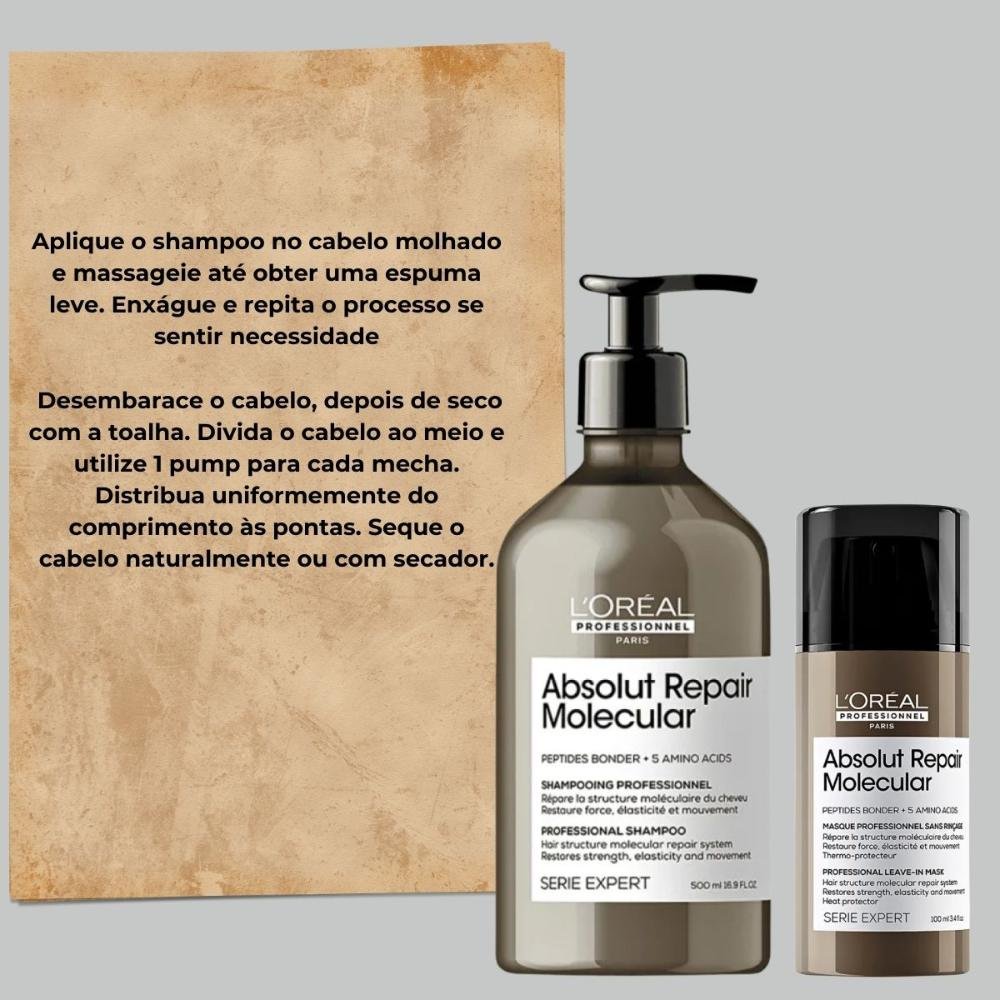 LOréal Professionnel Absolut Repair Molecular Shampoo 500ml e Máscara Leave-in 100ml ÚNICO 5