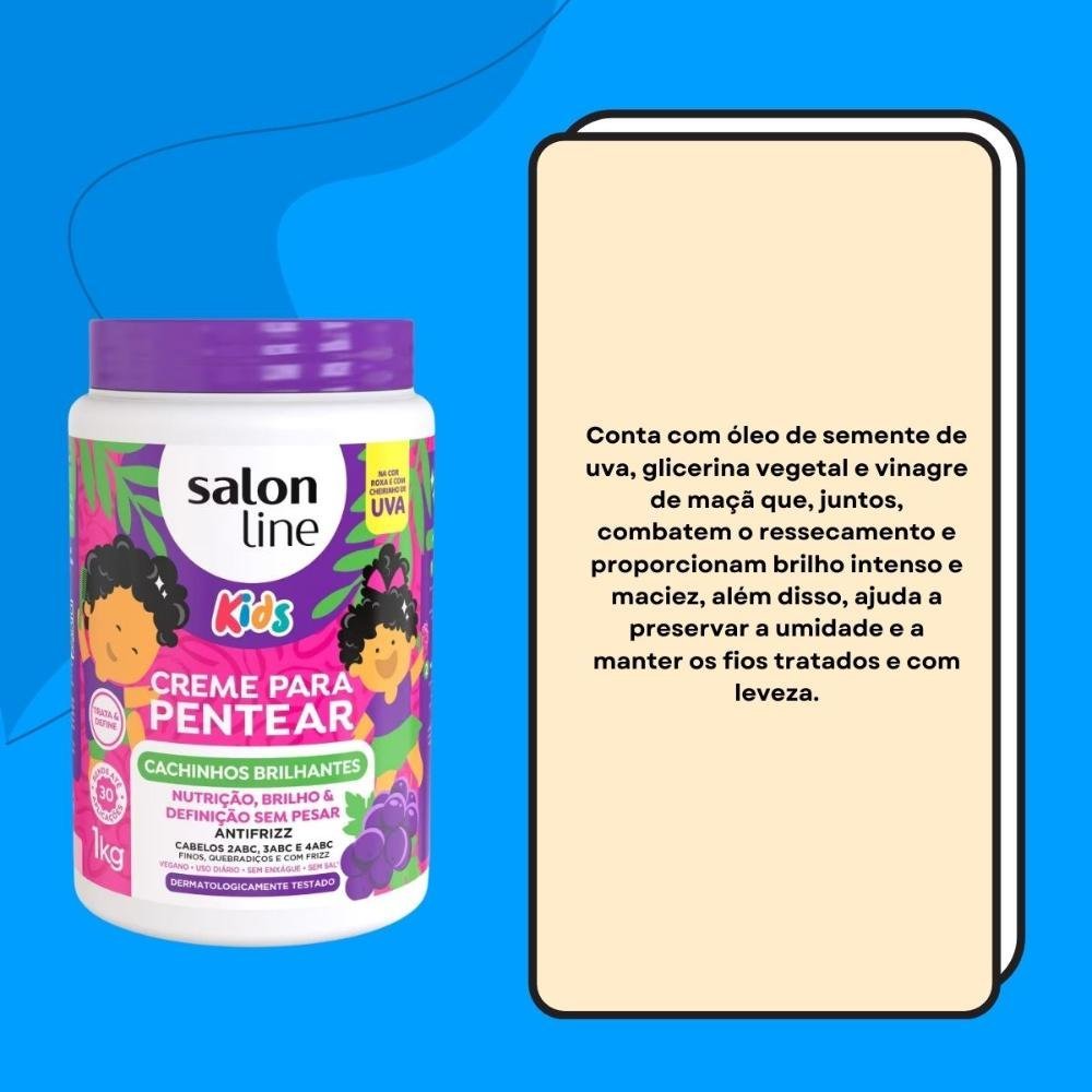 Salon Line Cachinhos Brilhantes Kids Creme Para Pentear 1kg 1kg 3