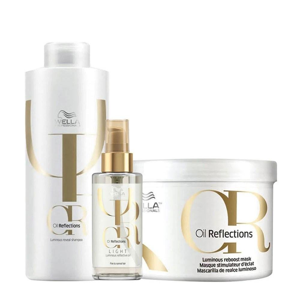 Kit Wella Oil Reflections Shampoo 1 Litro + Máscara 500 ml + Oleo Light 100 ml ÚNICO 6