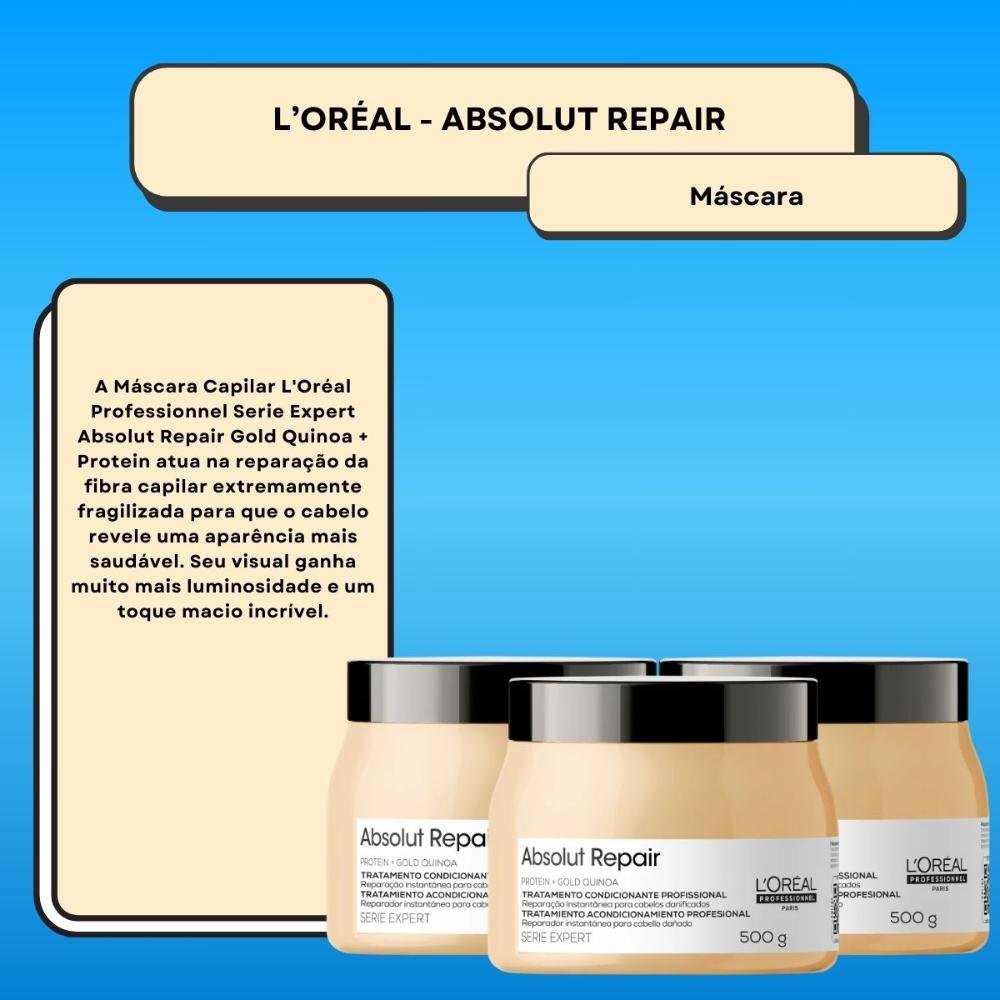 L'Oréal Professionnel Absolut Repair Gold Quinoa Kit 3 Máscara 500g ÚNICO 3