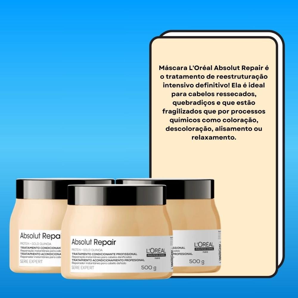 L'Oréal Professionnel Absolut Repair Gold Quinoa Kit 3 Máscara 500g ÚNICO 4