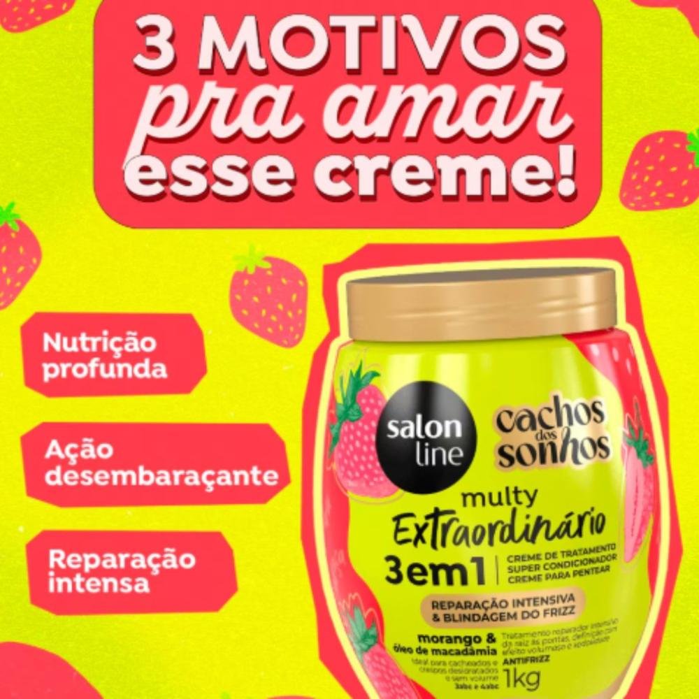 Creme Salon Line Cachos dos Sonhos Morango Multy 3em1 1Kg 1L 4