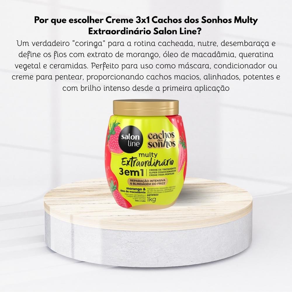 Creme Salon Line Cachos dos Sonhos Morango Multy 3em1 1Kg 1L 5