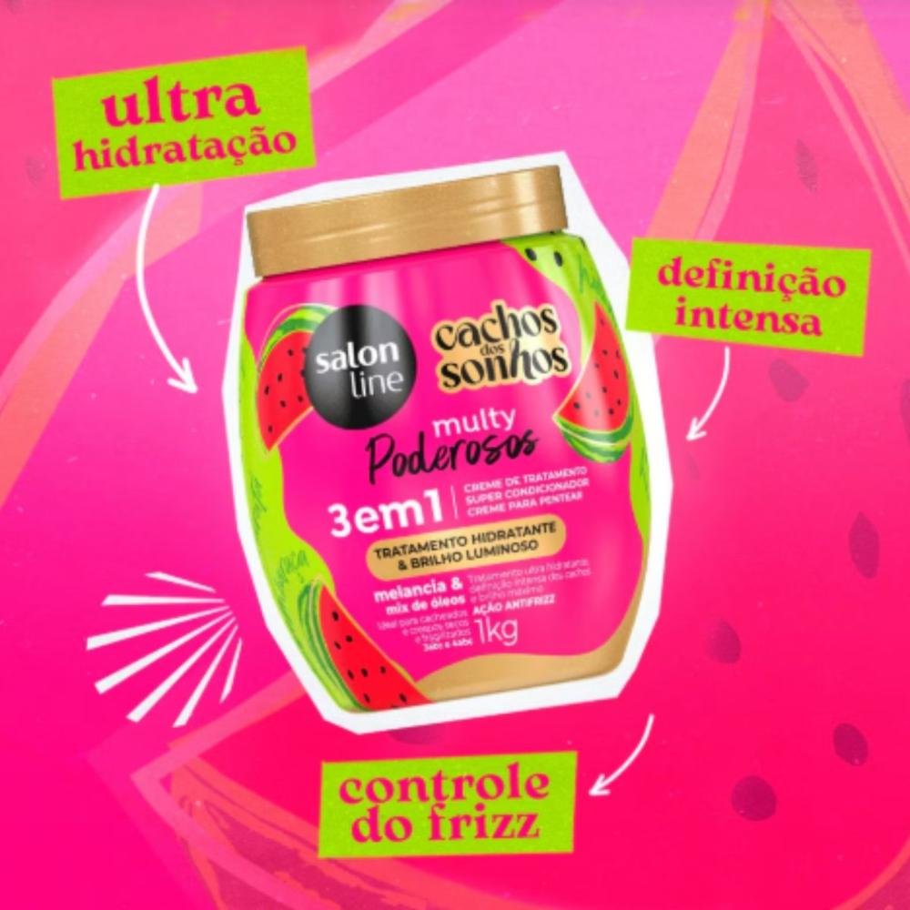 Creme de Pentear Salon Line Cachos dos Sonhos Melancia Multy 3 em 1 Creme para Cabelo Cacheado 1 Kg 1kg 4