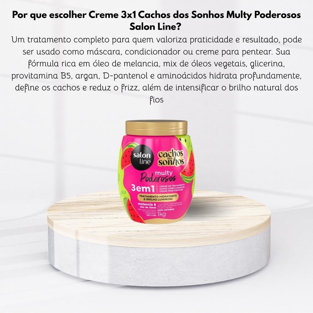 Creme de Pentear Salon Line Cachos dos Sonhos Melancia Multy 3 em 1 Creme para Cabelo Cacheado 1 Kg 1kg 5