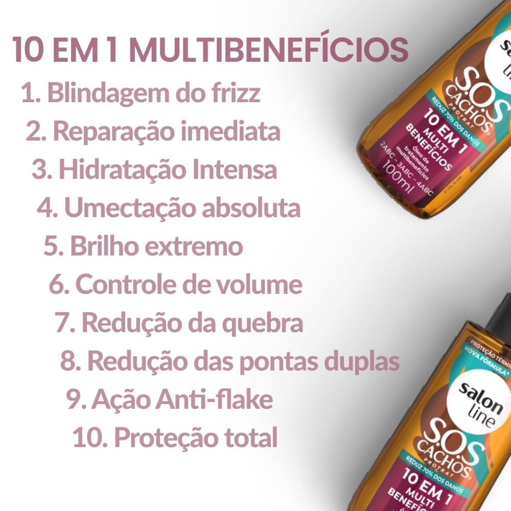 Oleo Salon Line S.O.S Cachos 10 em 1 Multibenefícios para Cabelo Cacheado 100 ml 100ml 3