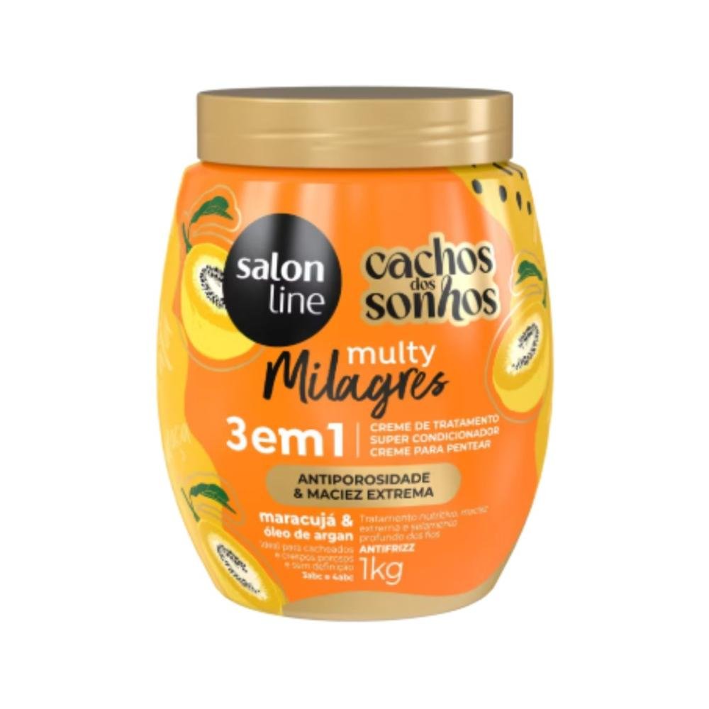 Creme de Pentear Salon Line Cachos dos Sonhos Maracujá Multy 3 em 1 Creme para Cabelo Cacheado 1 Kg