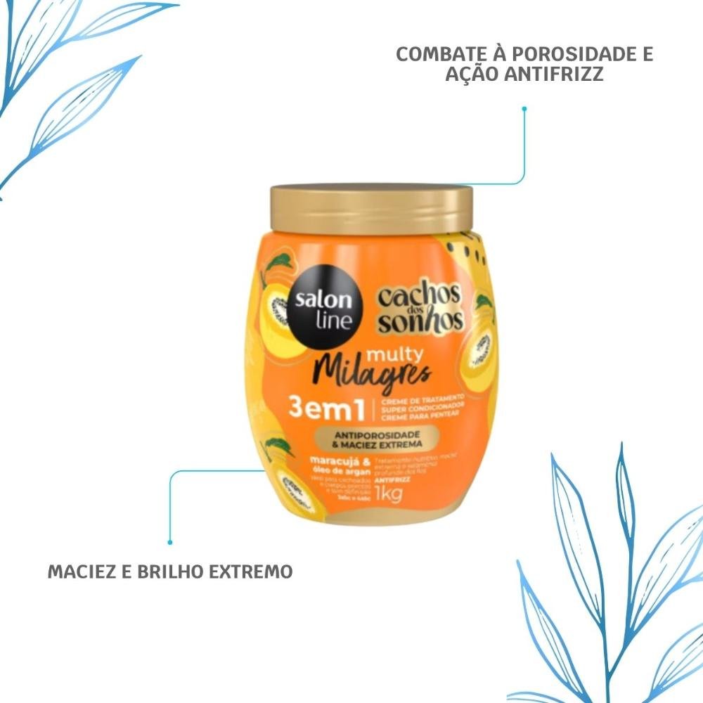 Creme de Pentear Salon Line Cachos dos Sonhos Maracujá Multy 3 em 1 Creme para Cabelo Cacheado 1 Kg 1kg 4
