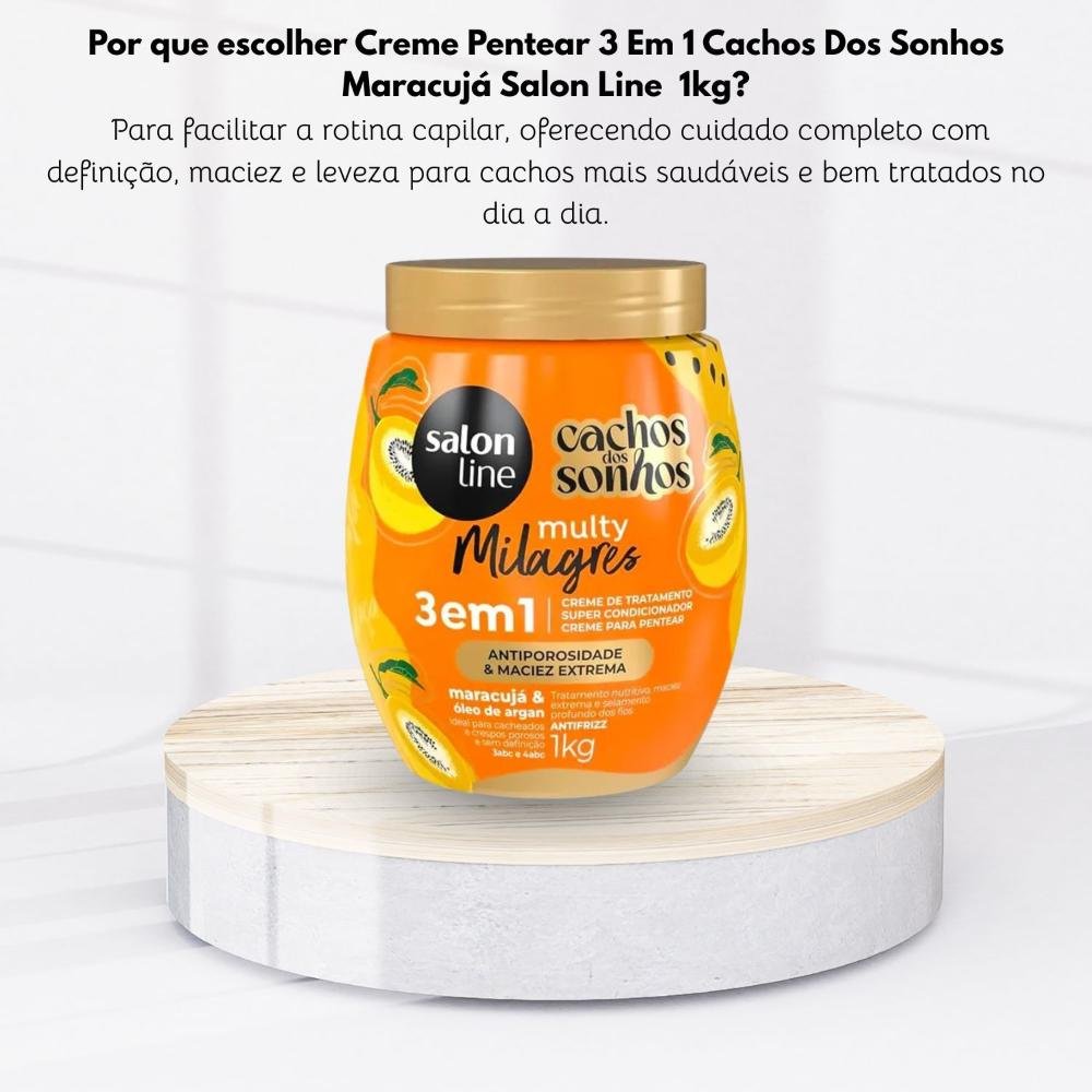Creme de Pentear Salon Line Cachos dos Sonhos Maracujá Multy 3 em 1 Creme para Cabelo Cacheado 1 Kg 1kg 5