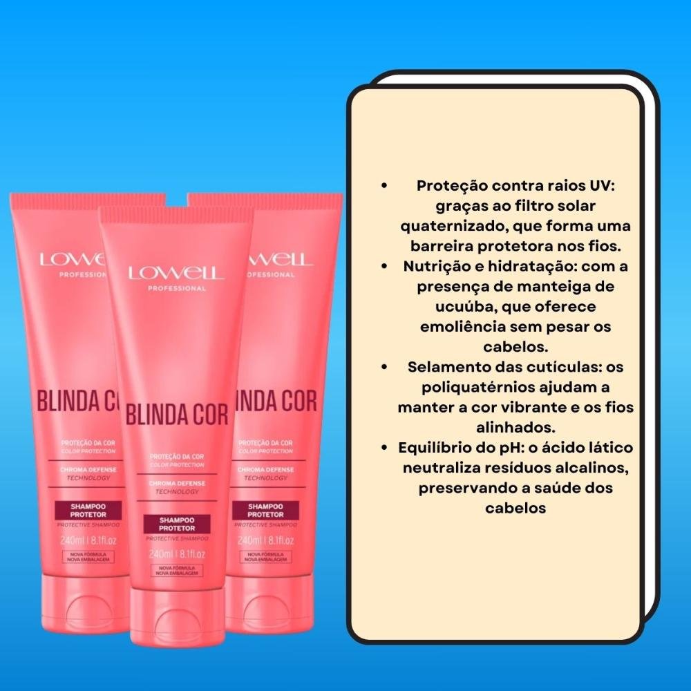 Lowell Blinda Cor Kit 3 Shampoo Protetor 240ml ÚNICO 3