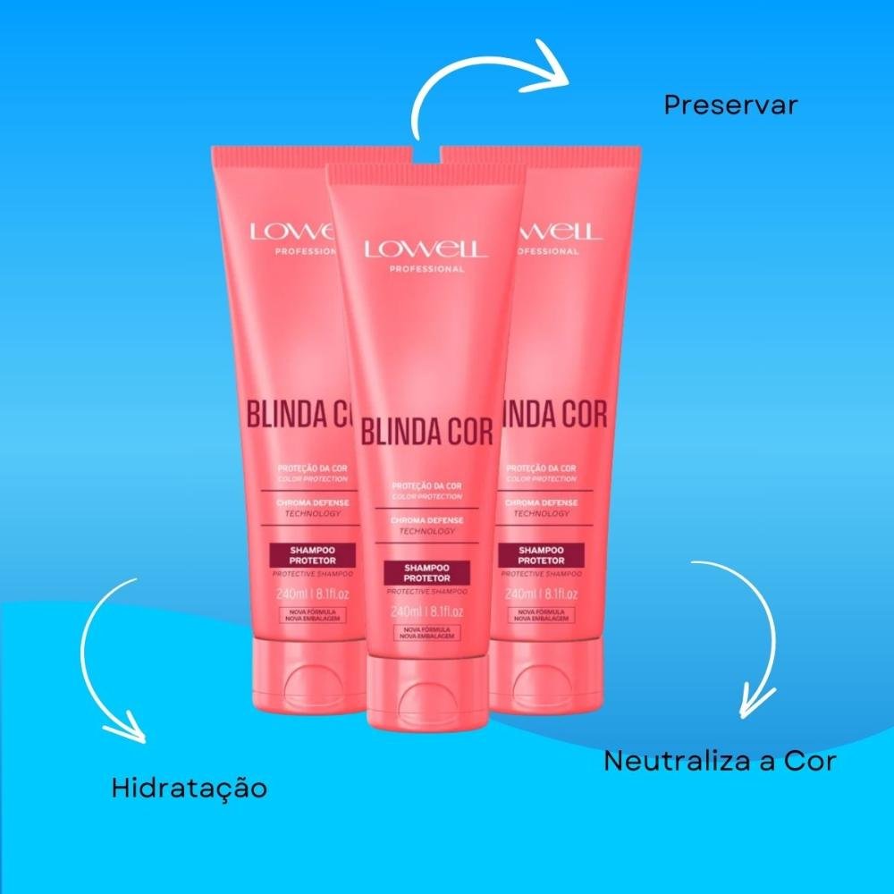Lowell Blinda Cor Kit 3 Shampoo Protetor 240ml ÚNICO 4