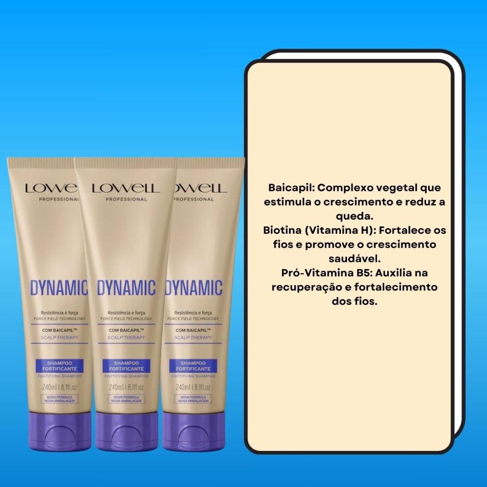 Kit Lowell Dynamic 3 Shampoo Fortificante 240 ml ÚNICO 3