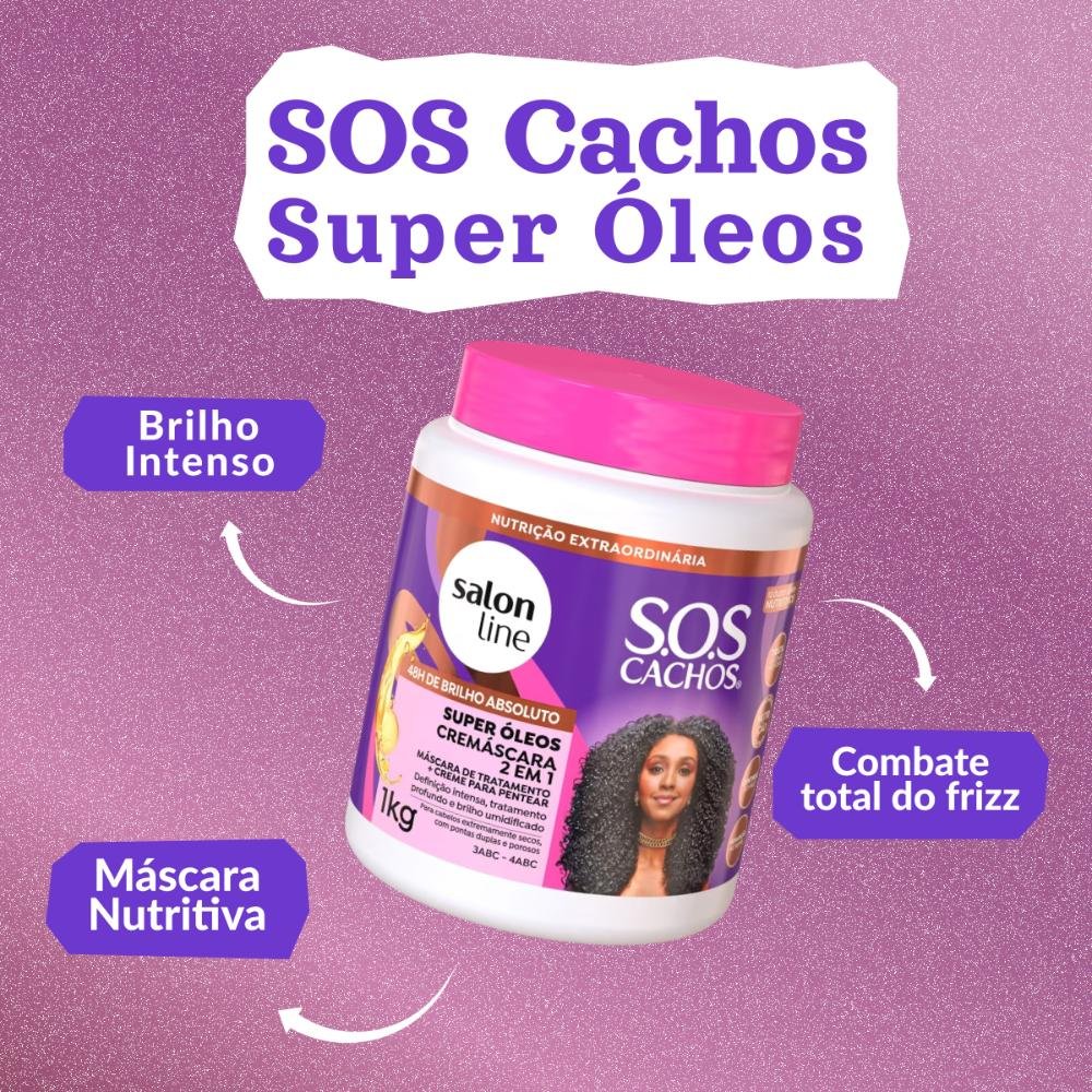 Salon Line S.O.S Cachos Super Óleos Creme de Pentear para Cabelo Cacheado e Máscara 1 Kg 1kg 5