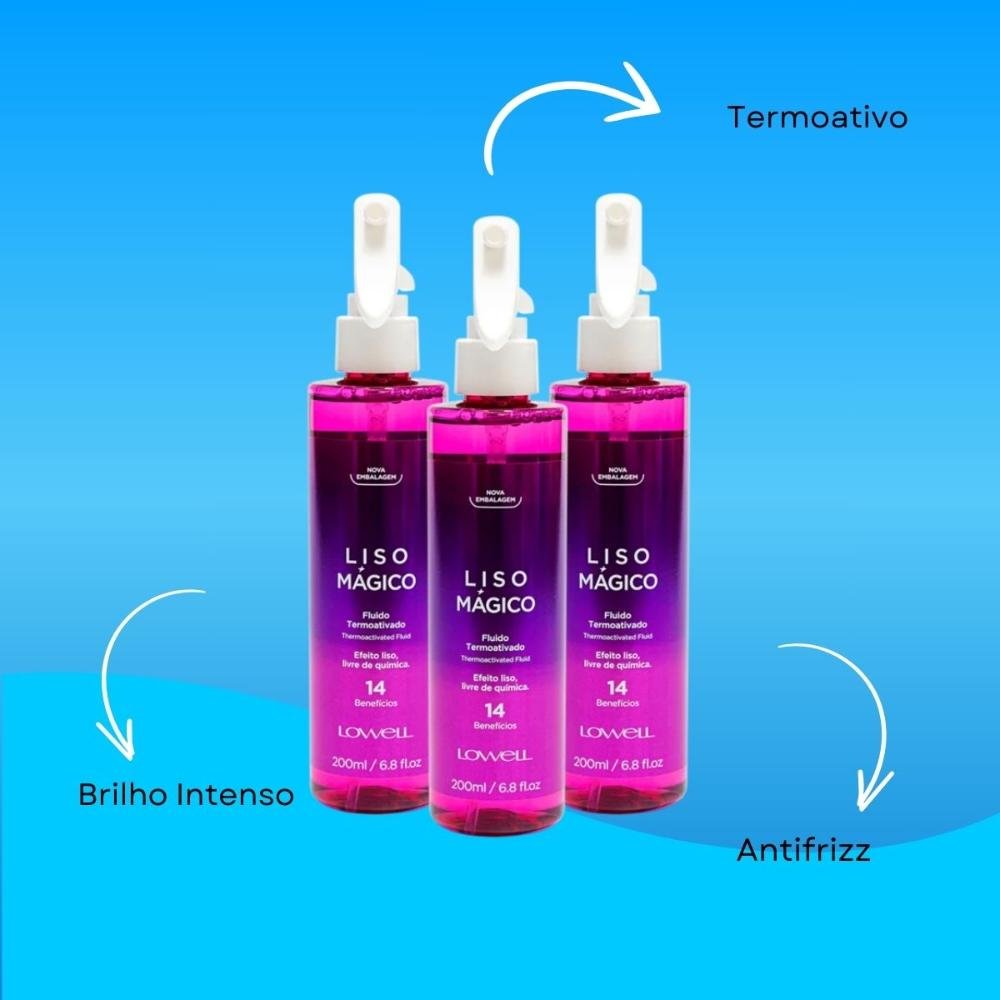 Kit Lowell Keeping Liss Liso Mágico 3 Spray Termoativo 200 ml ÚNICO 4
