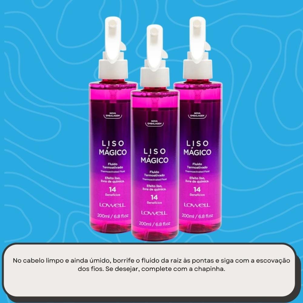Kit Lowell Keeping Liss Liso Mágico 3 Spray Termoativo 200 ml ÚNICO 5