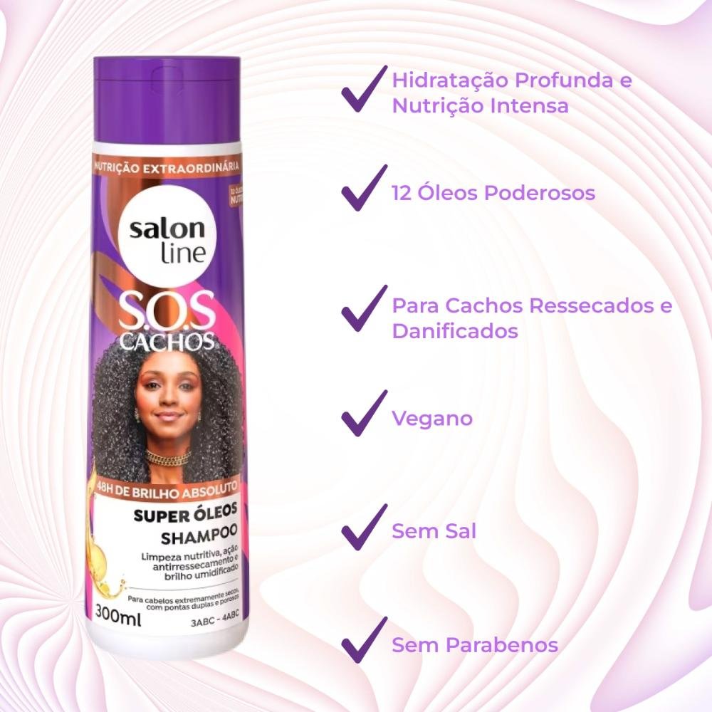 Salon Line S.O.S Cachos Super Óleos Kit 2 Shampoo 300ml ÚNICO 6