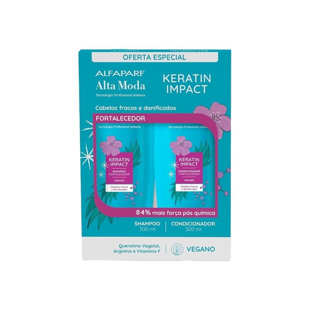 Kit Alfaparf Alta Moda Keratin Impact Shampoo e Condicionador Fortalecedor 300 ml ÚNICO 1