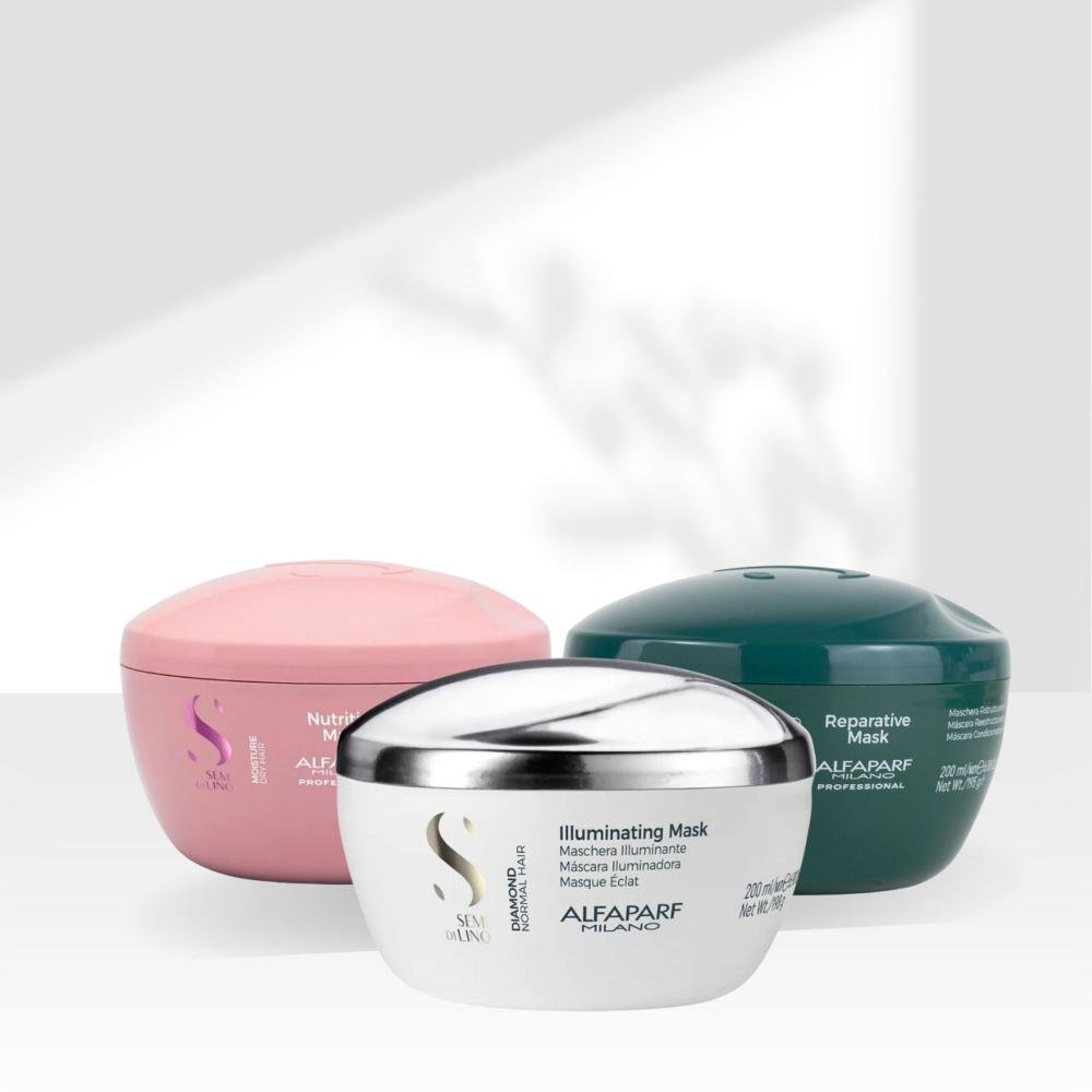 Kit Alfaparf Semi Di Lino Cronograma Capilar Máscaras 200 ml ÚNICO 3
