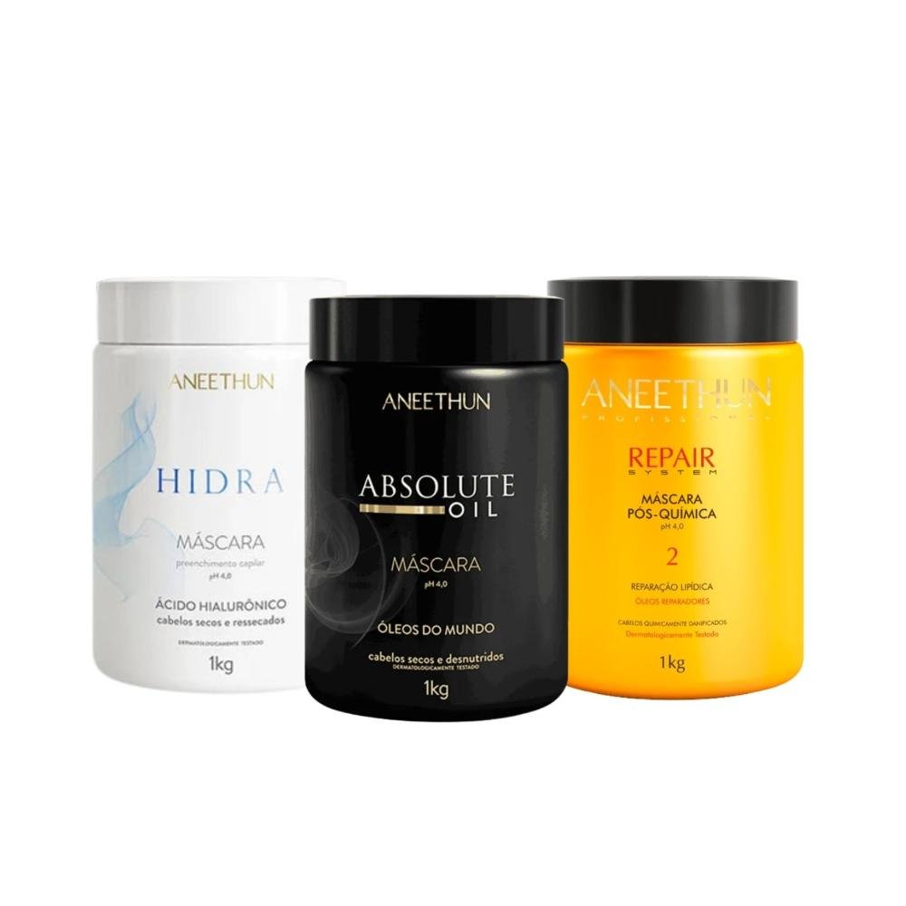 Kit Aneethun Cronograma Capilar  Máscara de Hidratação Nutrição Reconstrução 3 x 1 Kg